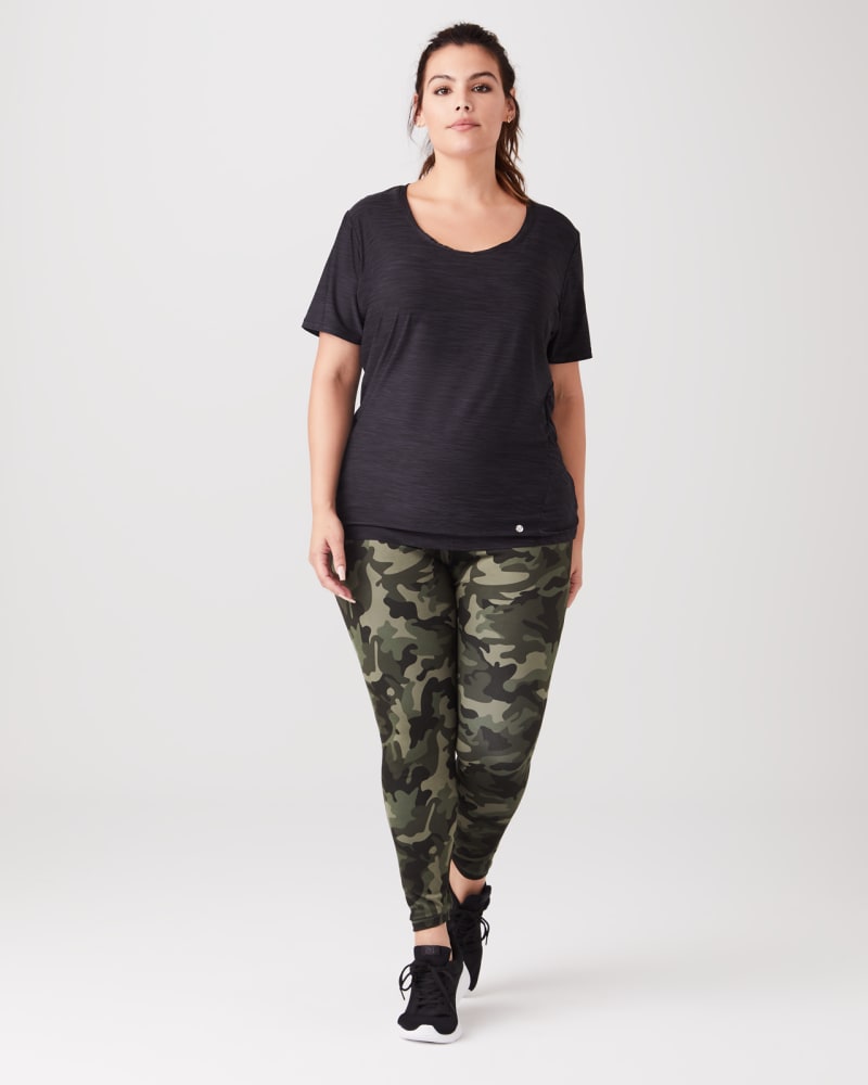 Plus size model with pear body shape wearing Vivi Fitted Tee by Bally Plus | Dia&Co | dia_product_style_image_id:139317